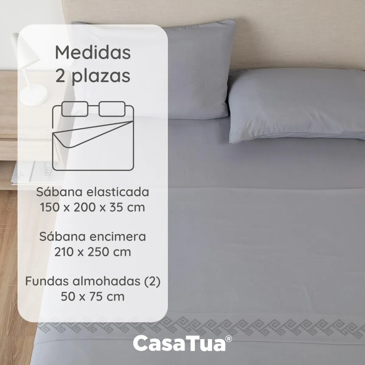 CASATUA - Sabanas 1800 Hotel CasaTua Ultra Suaves Bordadas 2 Plazas - Gris - 2 Plazas