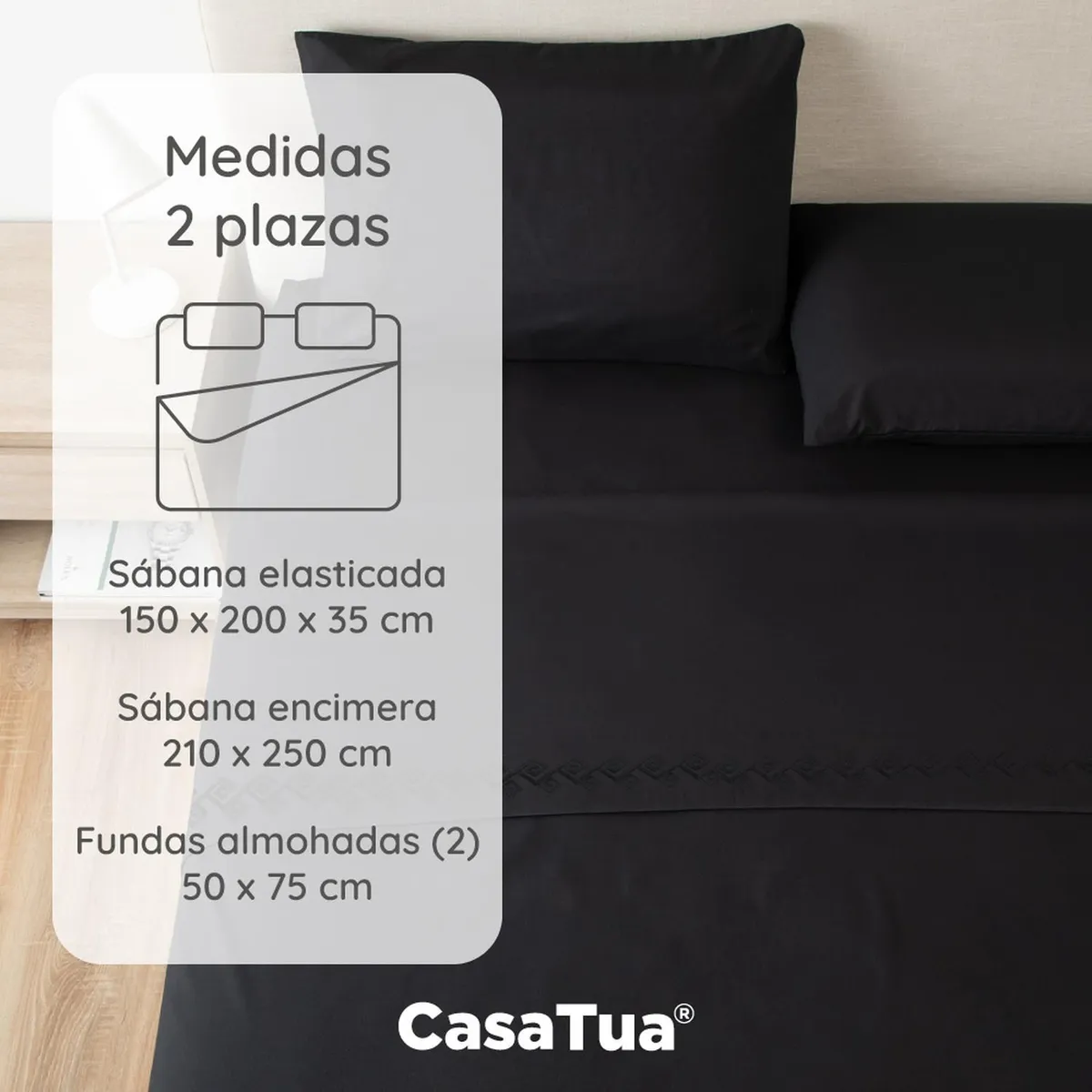 CASATUA - Sabanas 1800 Hotel CasaTua Ultra Suaves Bordadas 2 Plazas - Negro - 2 Plazas
