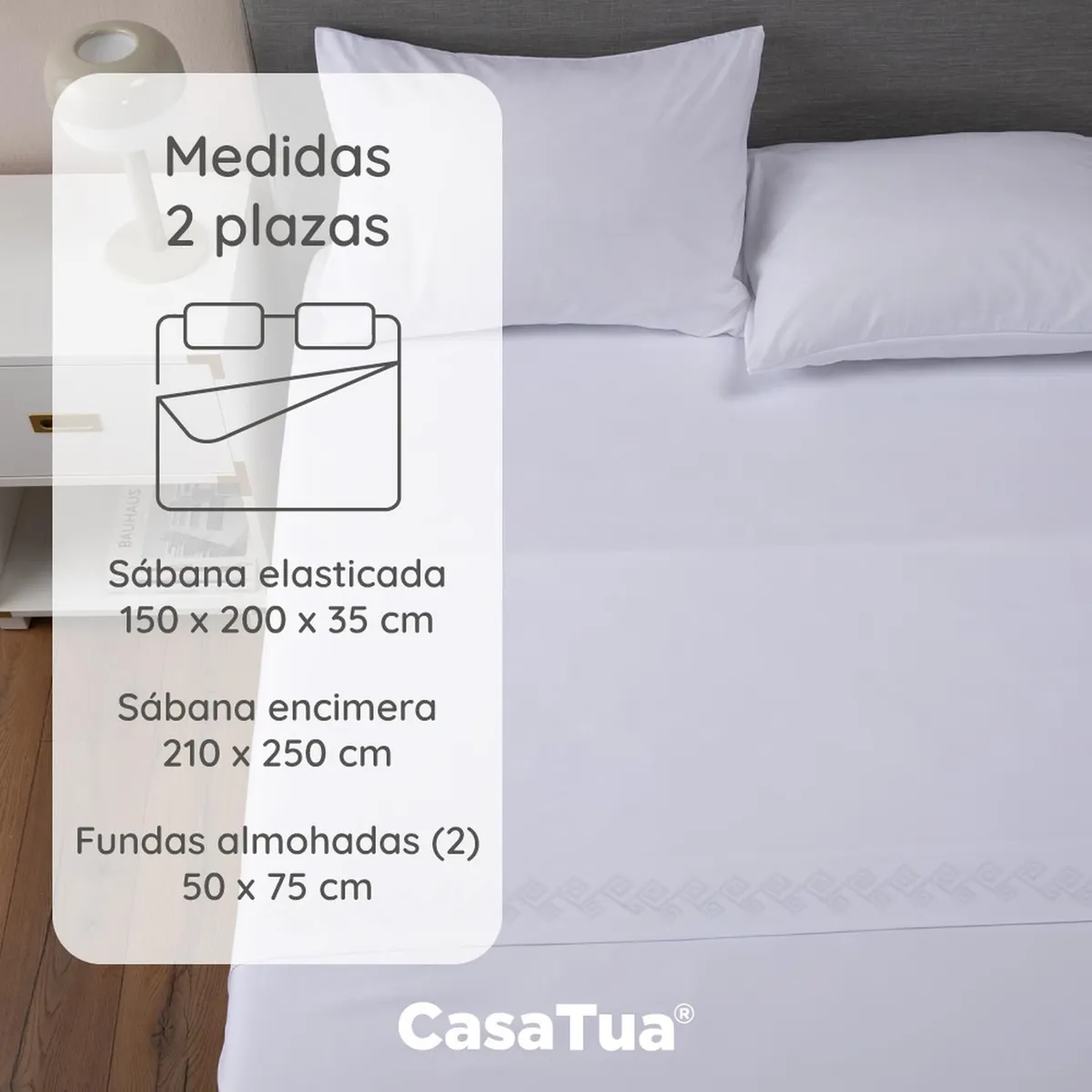 CASATUA - Sabanas 1800 Hotel CasaTua Ultra Suaves Bordadas 2 Plazas - Blanco - 2 Plazas