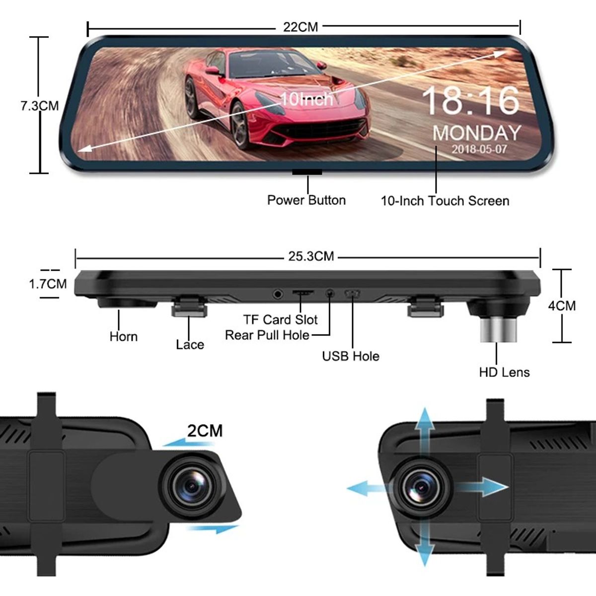 GENERICO - Pantalla 1080p Cámara Espejo Retrovisor + Camara Retroceso