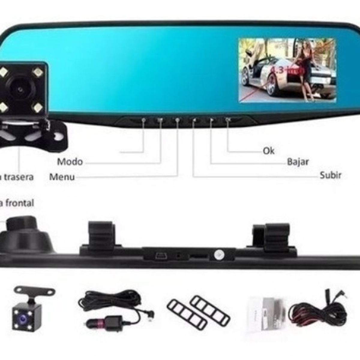 GENERICO - Espejo Carro Retrovisor Dvr Cámara D Reversa 4.3 PuLG 1080hd