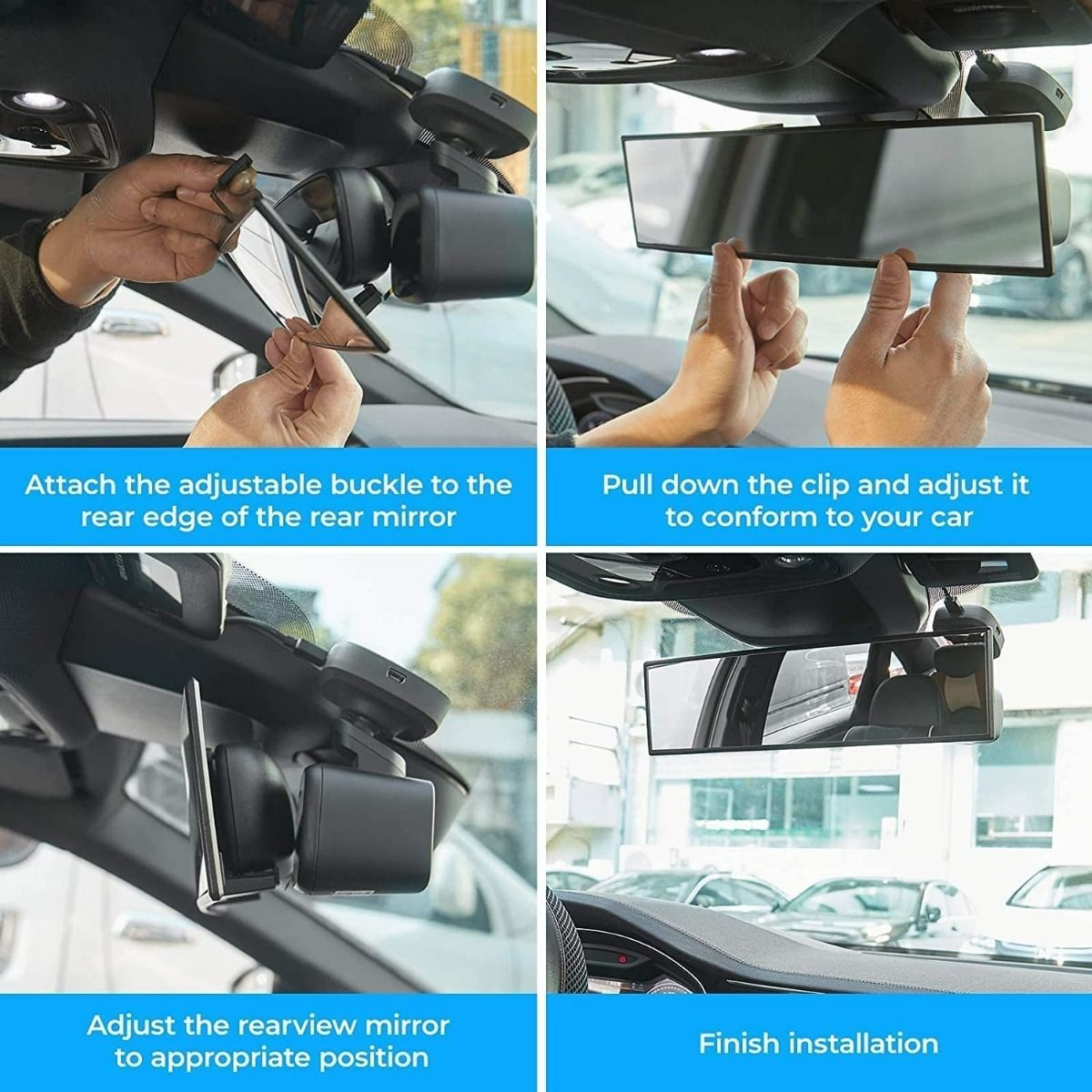 GENERICO - Espejo Retrovisor Panorámico 27cm Interior Auto Antirreflejo