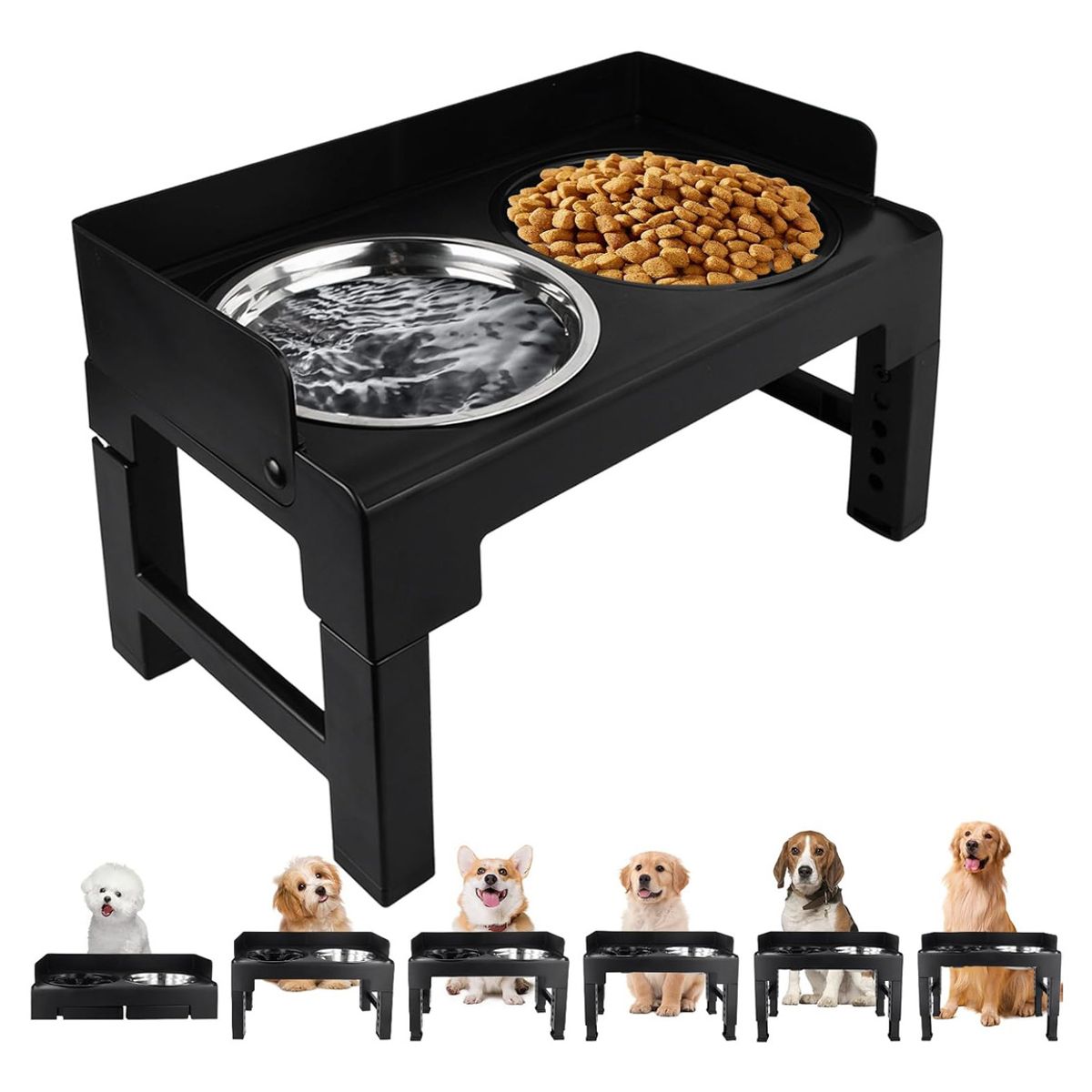 EVERSO - Comedero Bebedero Altura Ajustable Para Perros Mascotas Inox