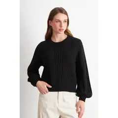 NICOPOLY - Sweater Trenzado Cuello Redondo Negro