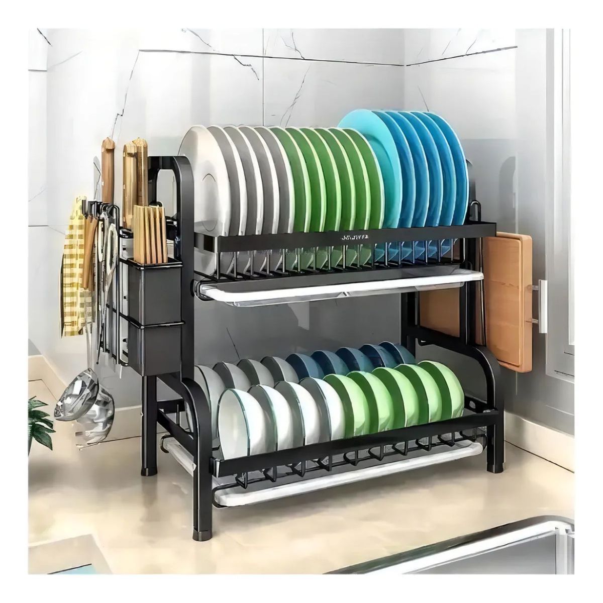 GENERICO - Secador Escurridor De Platos 2 Niveles Color Negro 6358 2n