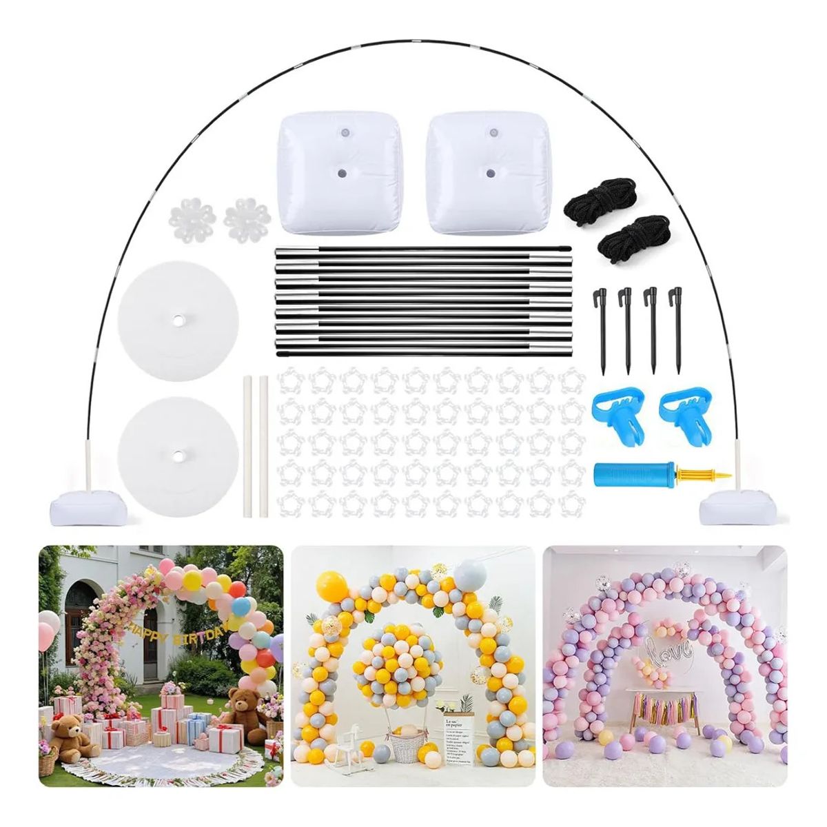 EVERSO - Set Base Estructura Para Arco De Globos Completo 2.7 X 3 M