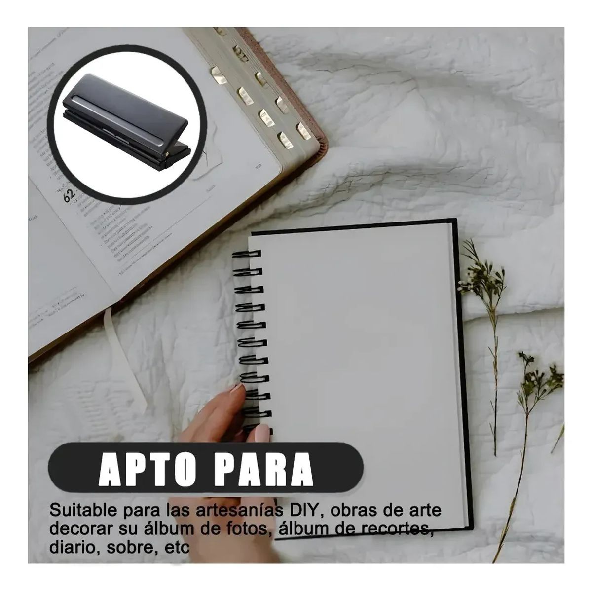 EVERSO - Anilladora Perforadora 6agujeros Orificios Ajustable Escuela