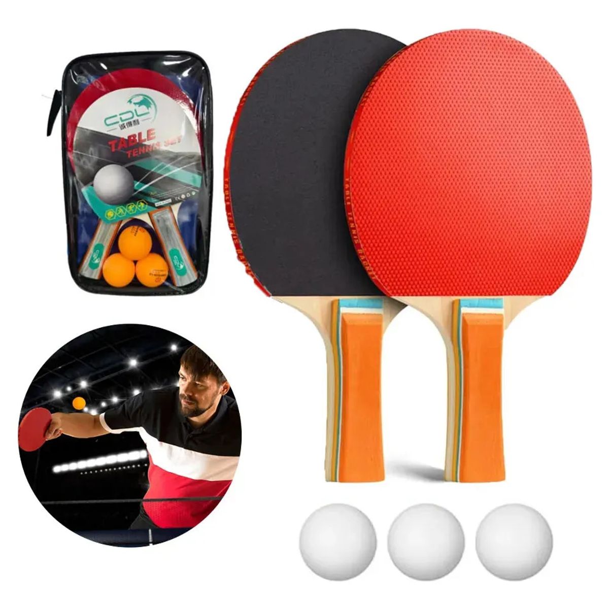 EVERSO - Set Ping Pong Sensei Completo 2 Paletas + 3pelotas