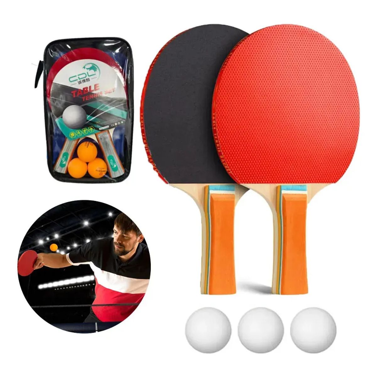 EVERSO - Set Ping Pong Sensei Completo 2 Paletas + 3pelotas