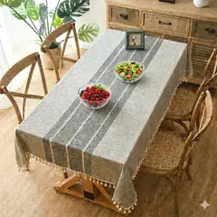 BOHEMIK - Set mantel lino 140 cm x 200 cm con 2 bowls vidrio templado 2 litros