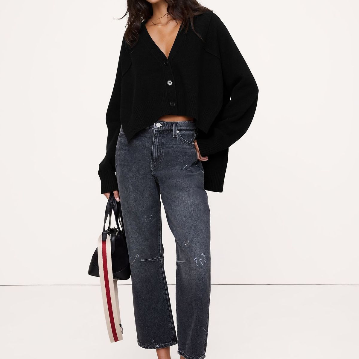 BANANA REPUBLIC - Cardigan Mujer Oversized Merino-Algodón Negro Banana Republic