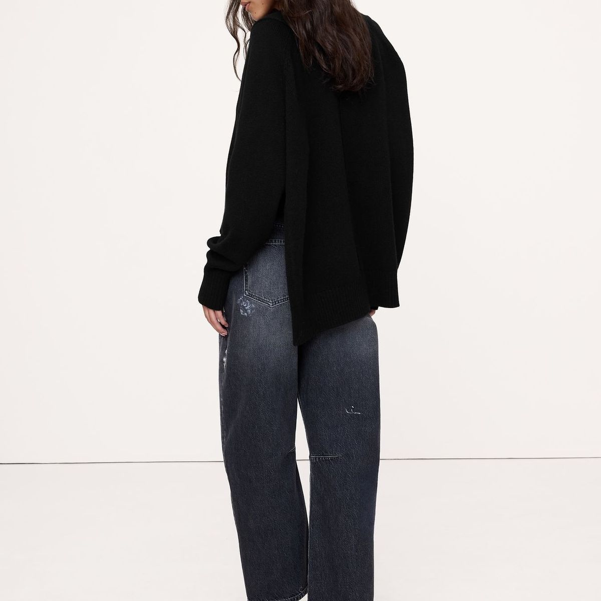 BANANA REPUBLIC - Cardigan Mujer Oversized Merino-Algodón Negro Banana Republic