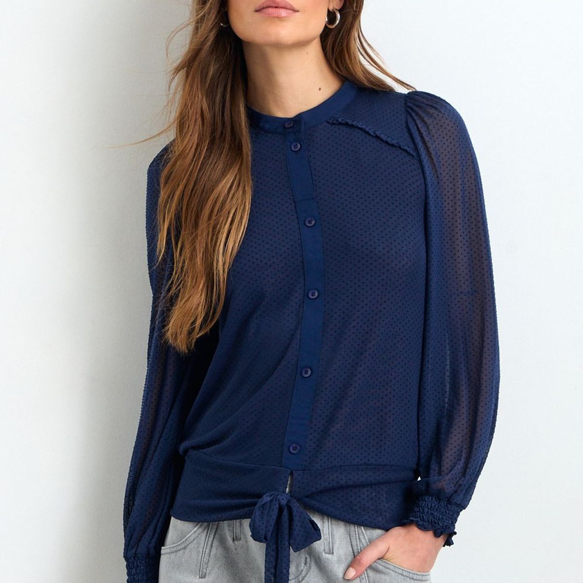 IO - Blusas Manga Larga Mujer Azul Io