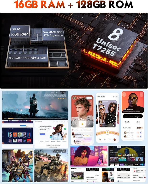 RugKing Celular 16GB+256GB Android 15 Smartphone