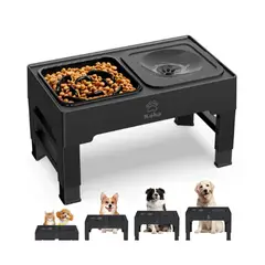 GENERICO - 2 En 1 Comedero Bebedero Elevado Para Perro Gato 1400+1400ml Negro