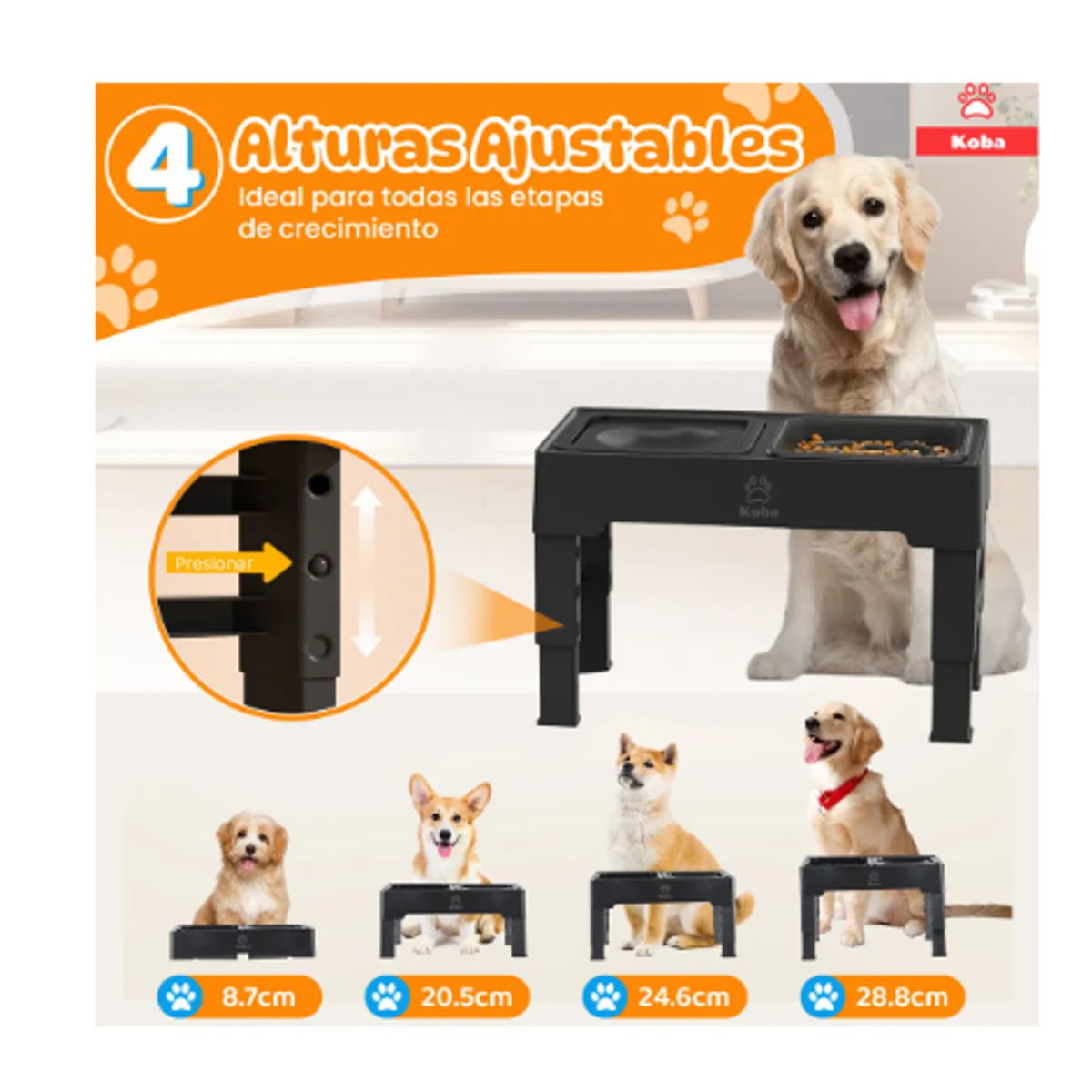 GENERICO - 2 En 1 Comedero Bebedero Elevado Para Perro Gato 1400+1400ml Negro