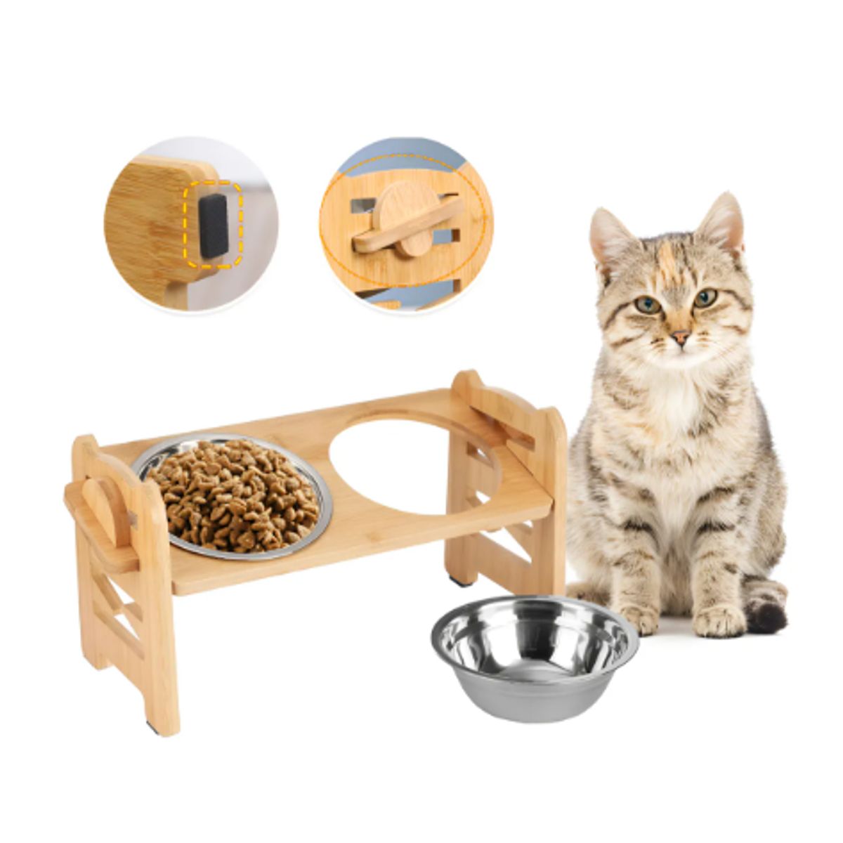 GENERICO - 2 En 1 Comedero Bebedero Ajustable Para Mascotas Perro Gato Madera