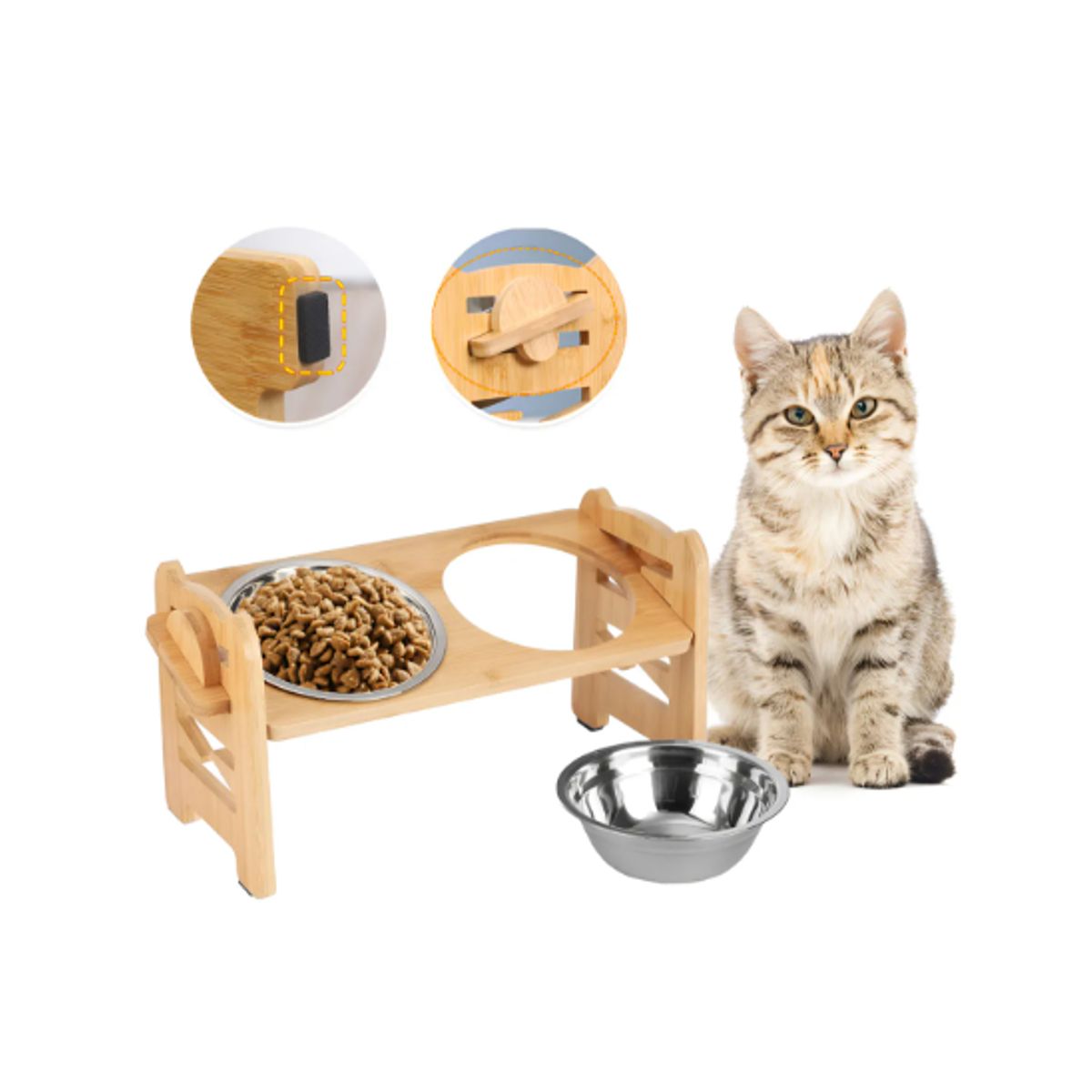 GENERICO - 2 En 1 Comedero Bebedero Ajustable Para Mascotas Perro Gato Madera