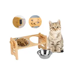 GENERICO - 2 En 1 Comedero Bebedero Ajustable Para Mascotas Perro Gato Madera