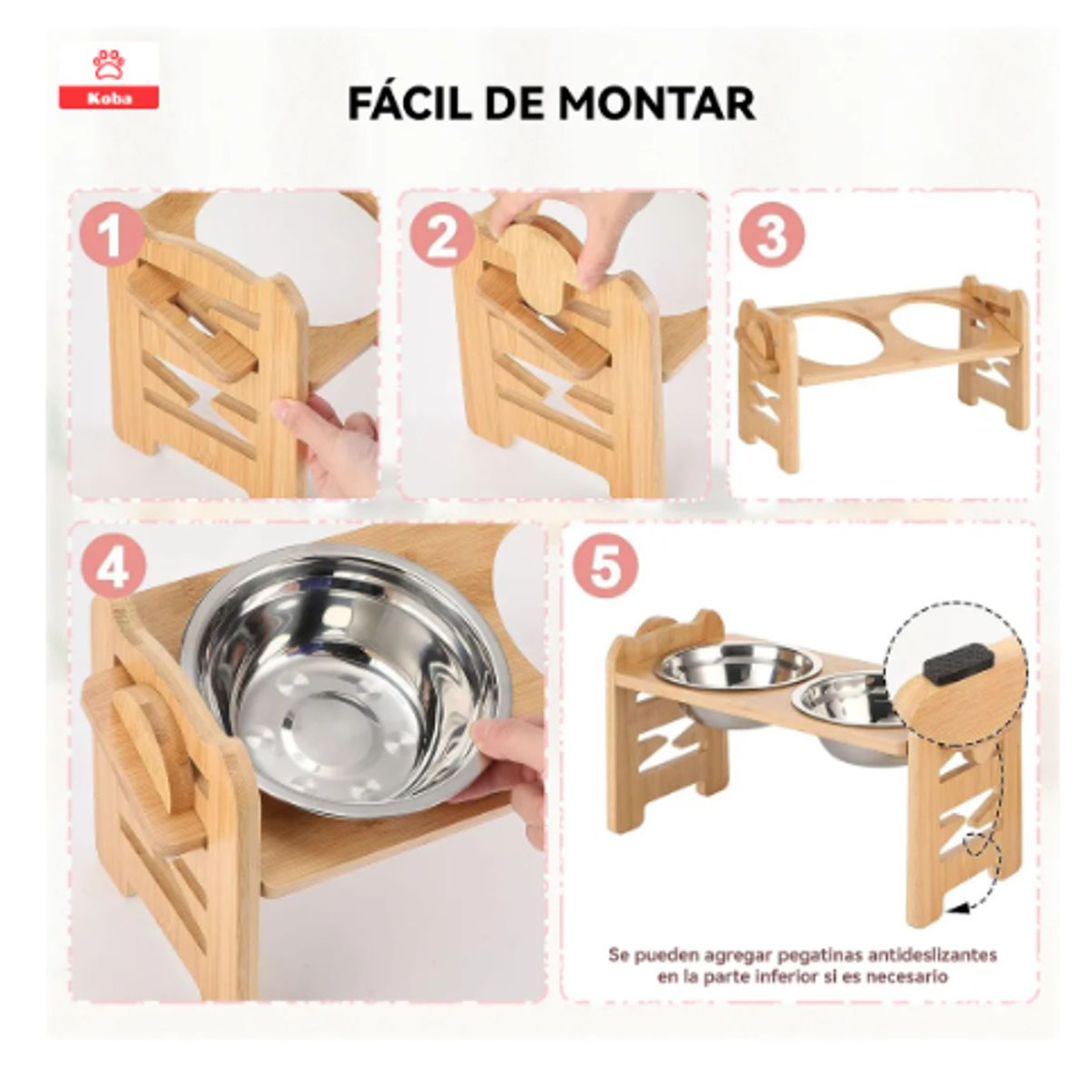 GENERICO - 2 En 1 Comedero Bebedero Ajustable Para Mascotas Perro Gato Madera