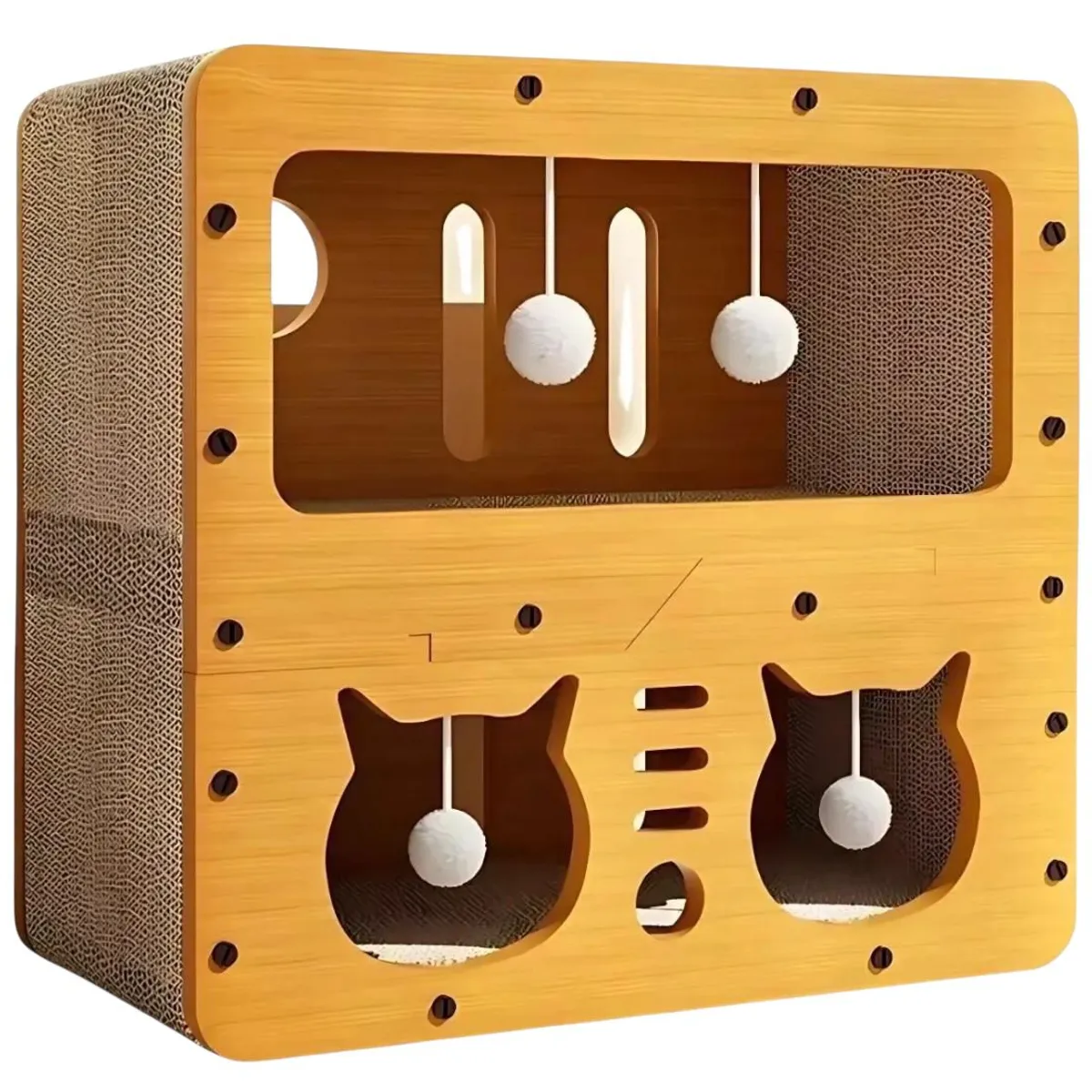 GENERICO - Cama Casa De Madera 2 Niveles Para Gatos Rascador