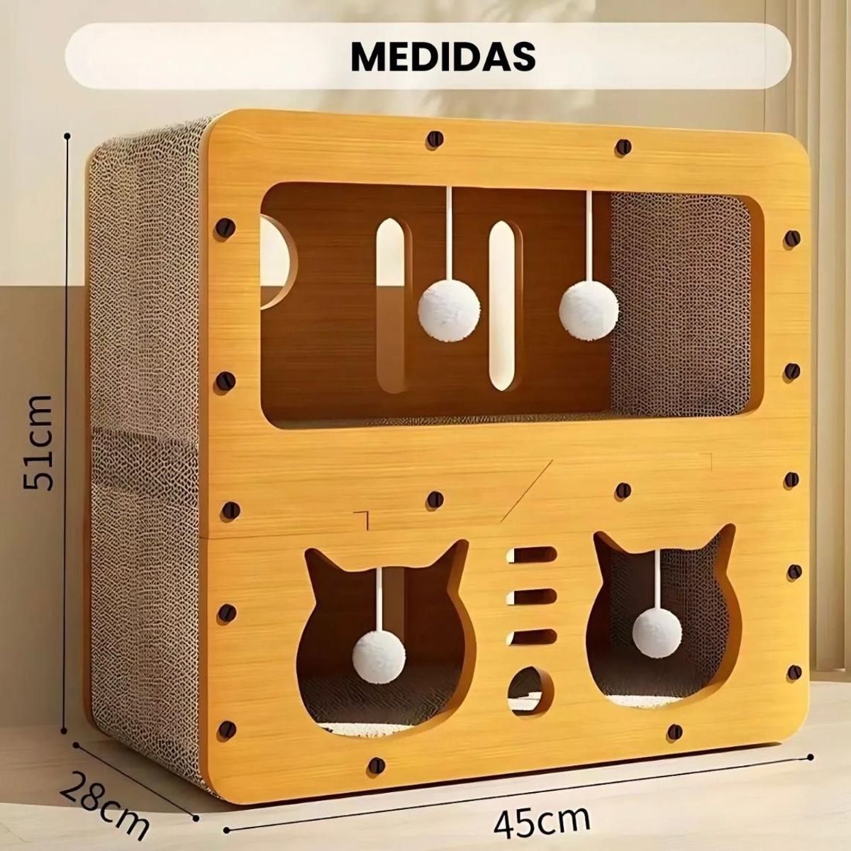 GENERICO - Cama Casa De Madera 2 Niveles Para Gatos Rascador