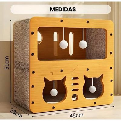 Imagen 2 del producto Cama Casa De Madera 2 Niveles Para Gatos Rascador