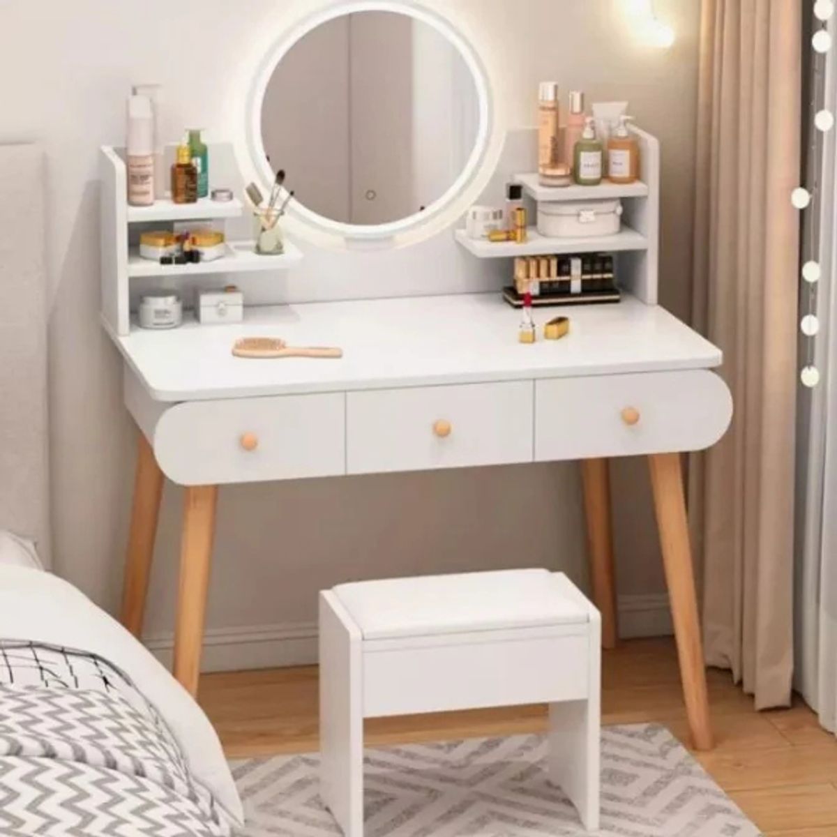GENERICO - Tocador de Lujo con Asiento y Espejo LED