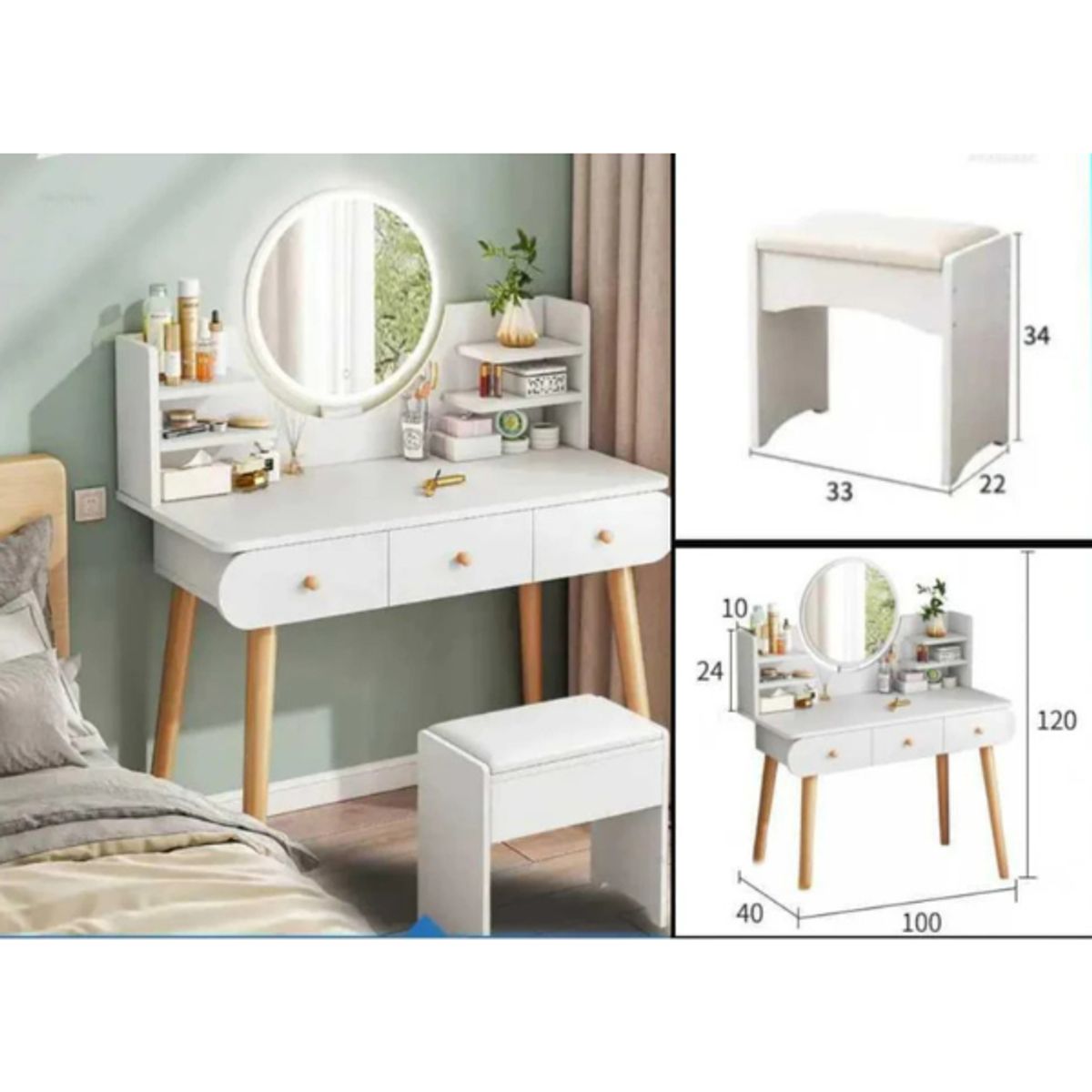 GENERICO - Tocador de Lujo con Asiento y Espejo LED