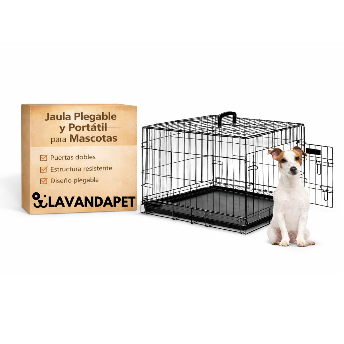 HAZ TU CLICK - Jaula Metálica Plegable Para Mascota 76x46x53cm 2 Puertas Lp Negro