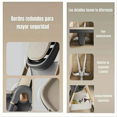 Imagen 2 del producto Silla De Comer Reclinable Plegable Baby Con Rueda Marrón Claro