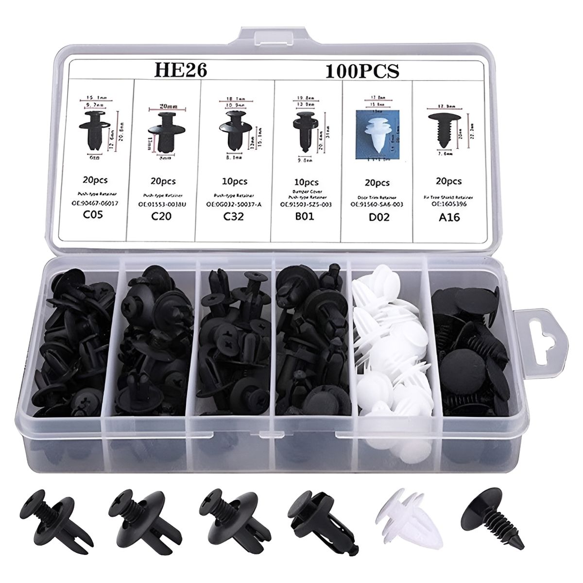 GENERICO - Caja 100 Clips Broche Retencion Lata Plastico Auto Tapabarro 212018 C33
