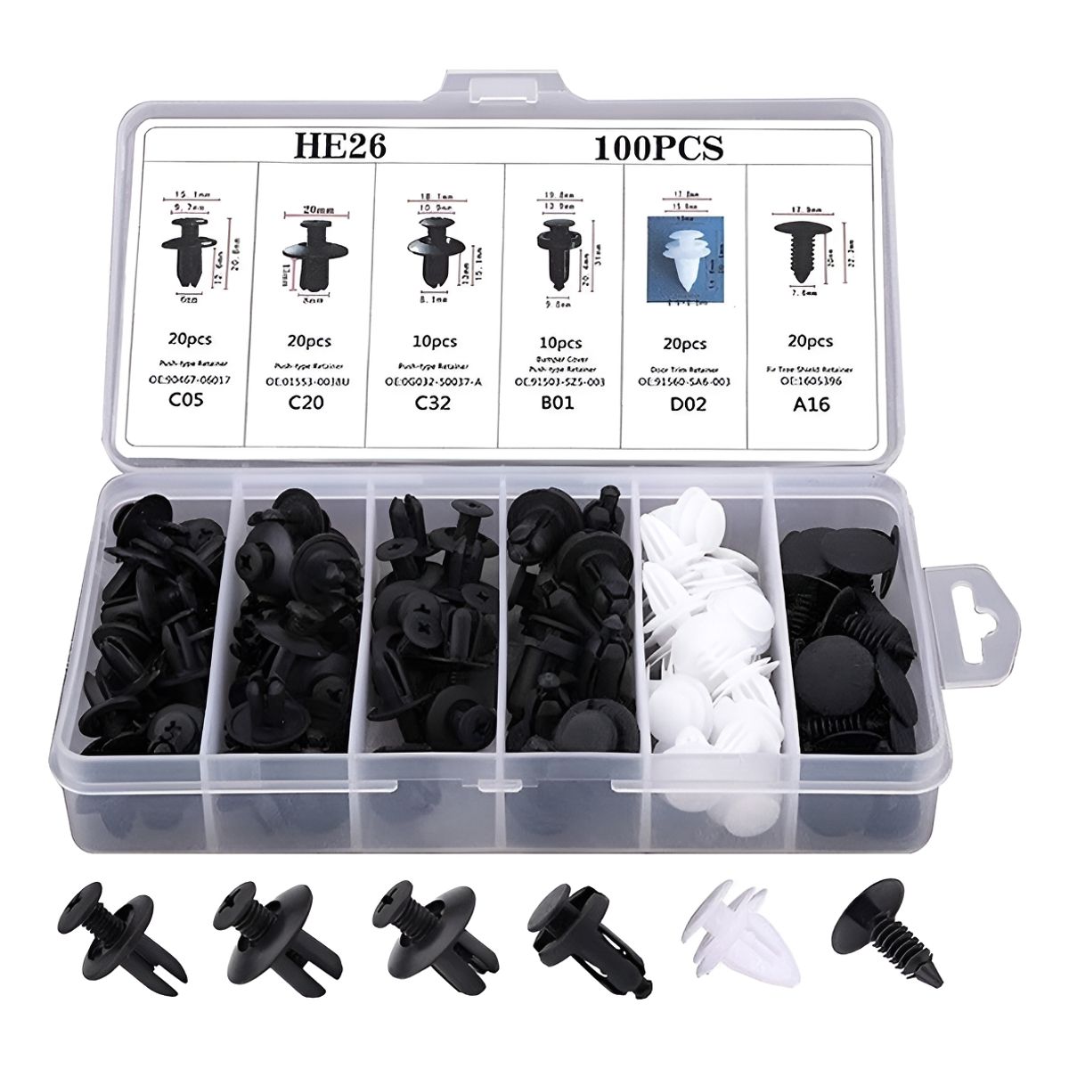 GENERICO - Caja 100 Clips Broche Retencion Lata Plastico Auto Tapabarro 212018 C33