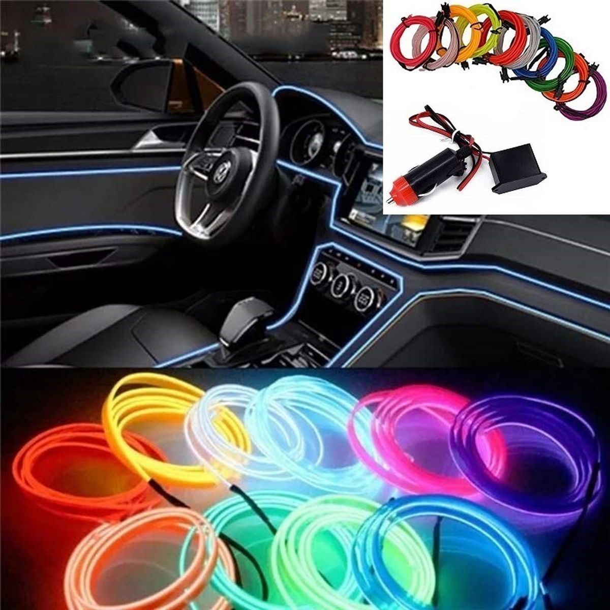 GENERICO - Hilo Tira Luz Neon Colores Led Conector 12v Auto Moto 5m
