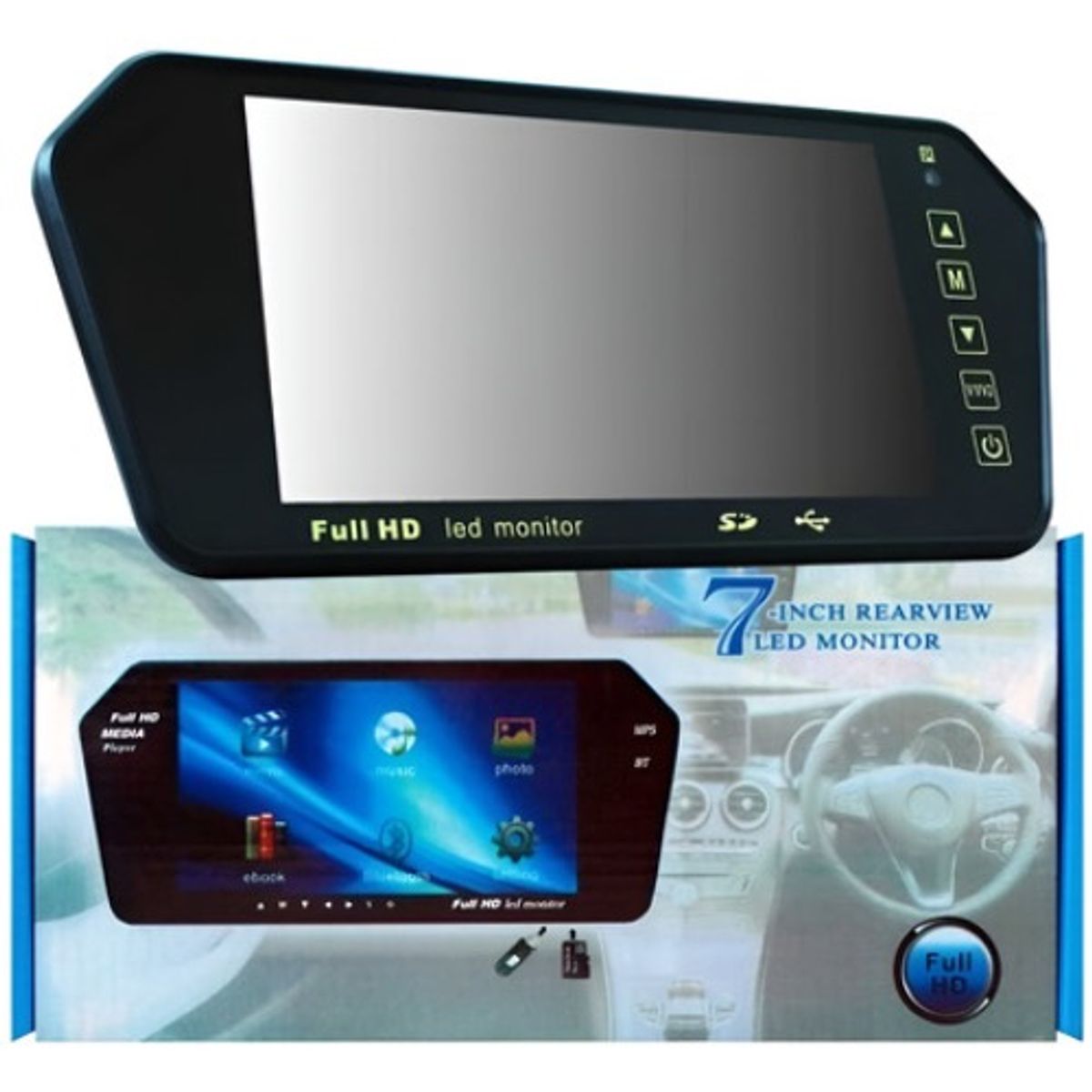 GENERICO - Monitor Pantalla 7 Pulgadas Lcd Hd Auto Retroceso Ajustable Negro-213224