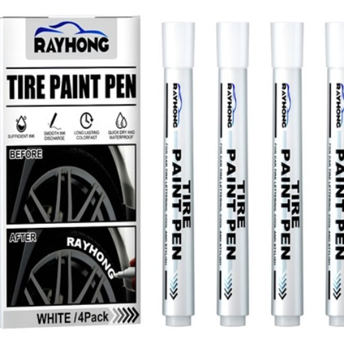 GENERICO - Kit X4 Lapiz Marcador Pinta Neumáticos Blanco Auto Renovador Blanco - 223537