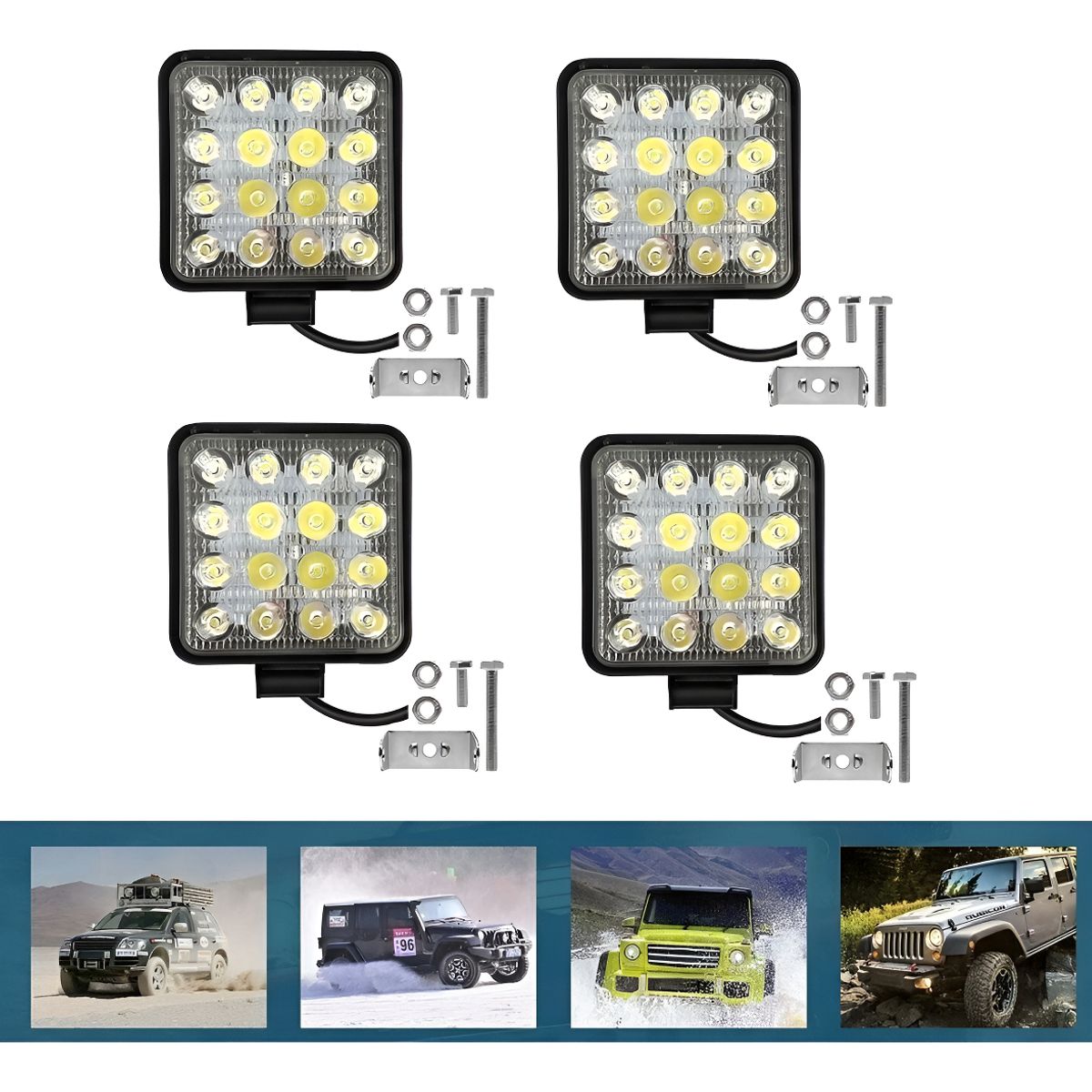 GENERICO - X4 Luces Foco Neblinero Led 48w 4x4 Auto Caminon Cuadrado