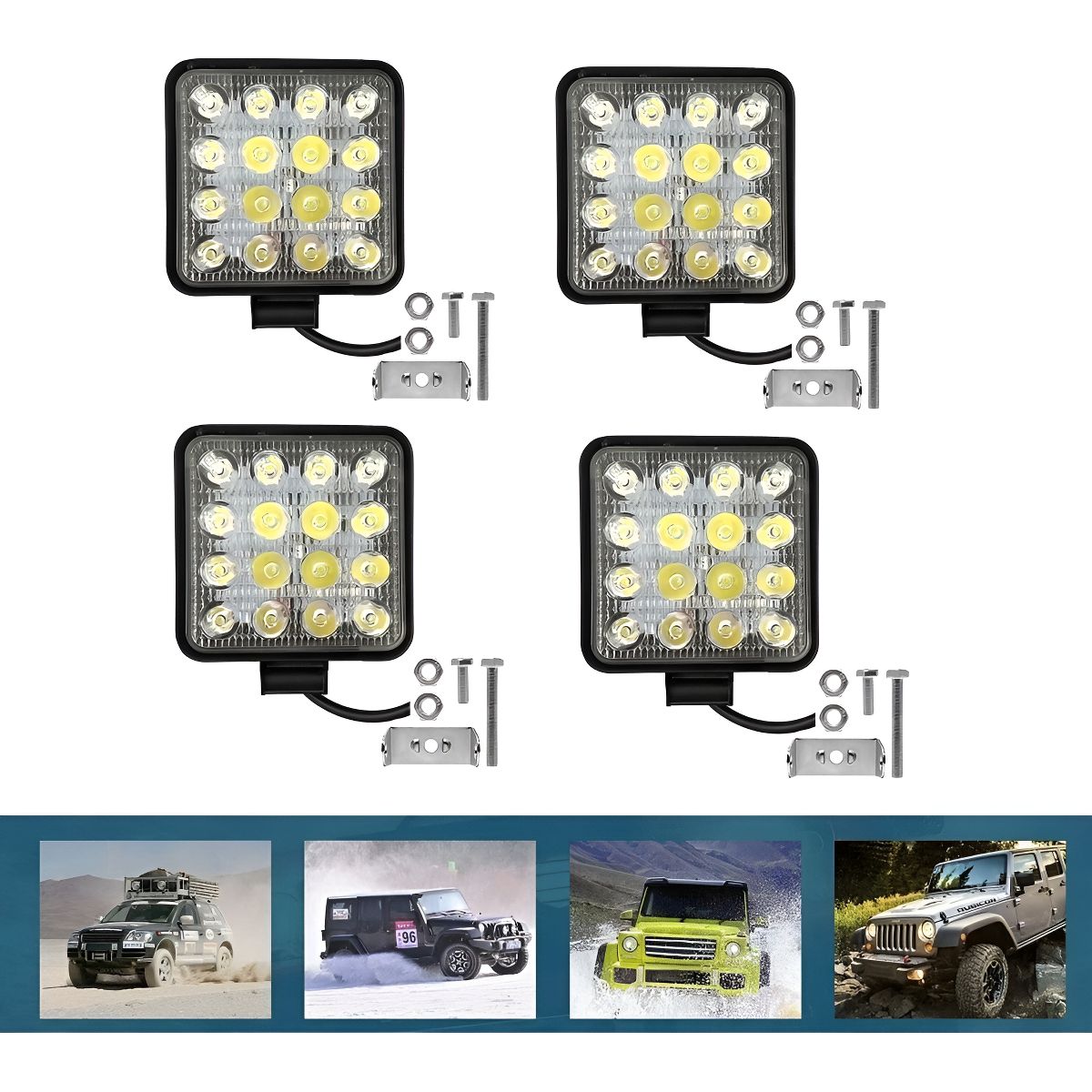 GENERICO - X4 Luces Foco Neblinero Led 48w 4x4 Auto Caminon Cuadrado