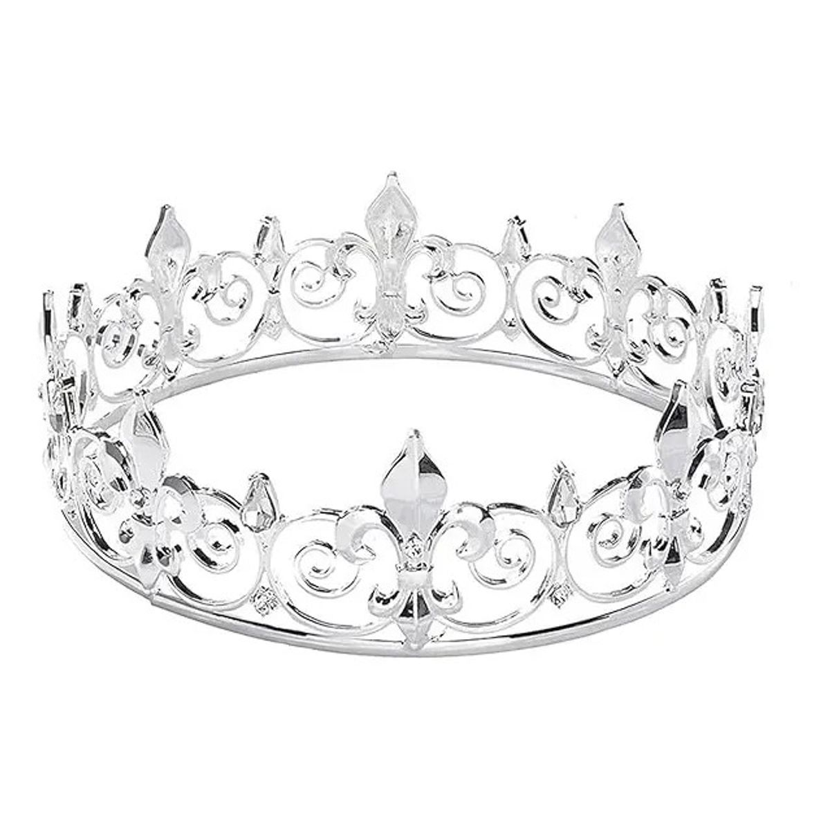 GENERICO - Corona Rey Tiara Solida Solida Con Cristales Deluxe Plateado