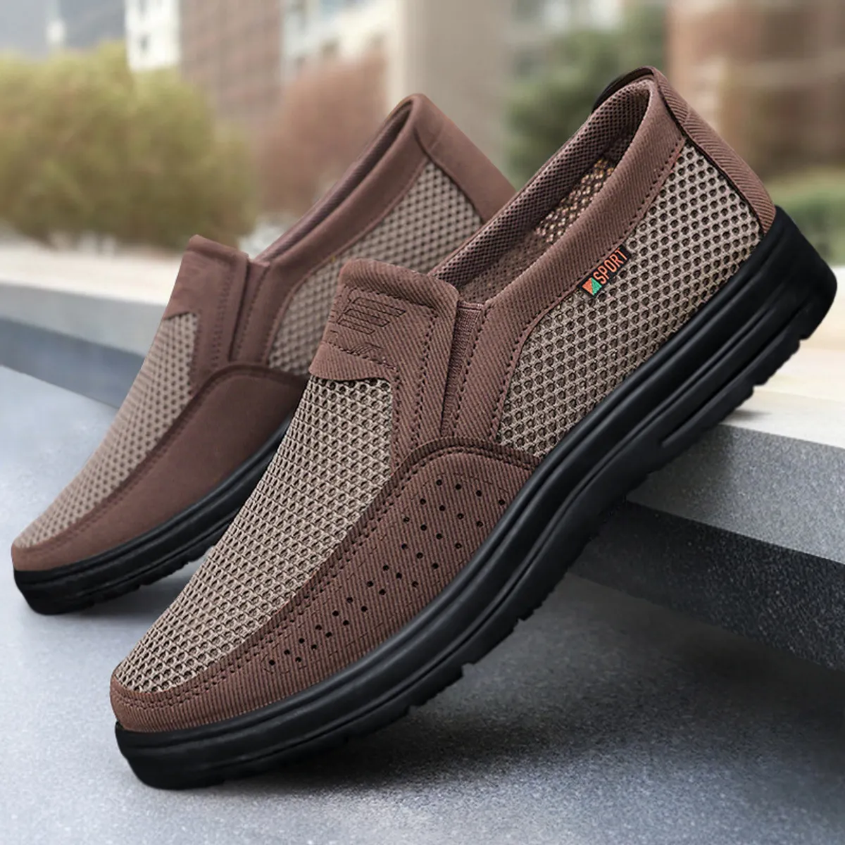 TIOZONEY - Zapatos casuales transpirables para hombre - Café