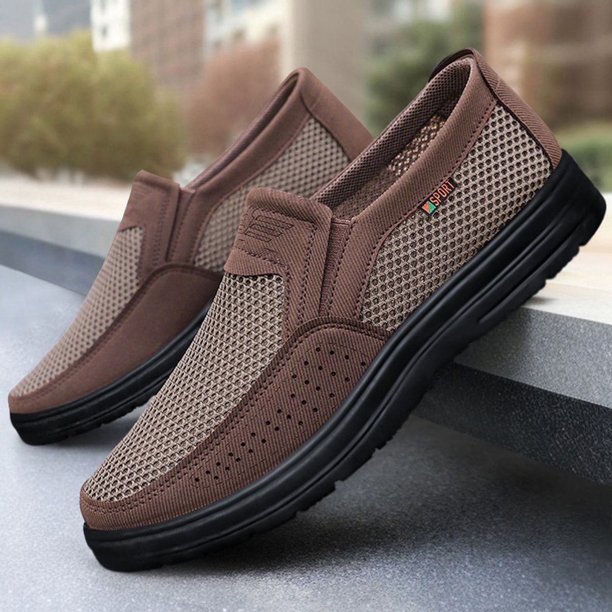 TIOZONEY - Zapatos casuales transpirables para hombre - Café
