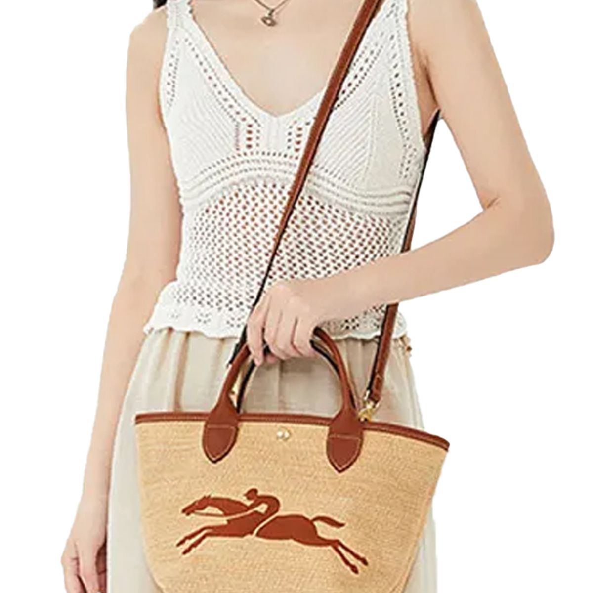 LONGCHAMP - Longchamp Le Panier Pliage Bolso con asa superior talla S en beige y marrón 10144 Hzb