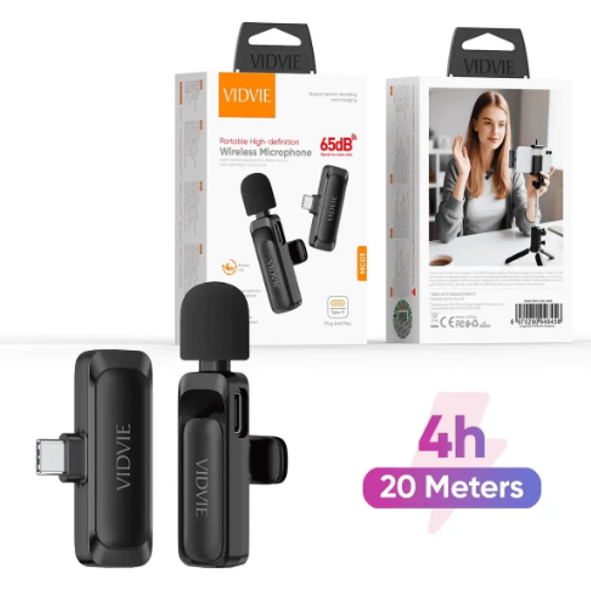 GENERICO - Micrófono Solapa Y Transmisor Inalámbrico Usb-c Vidvie Mc03 Negro