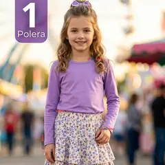 UTILISIMO - Camiseta Polera Bambú Cuello Redondo Lila Primera Capa Manga Larga Niña
