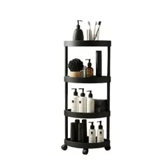 GENERICO - Organizador de Baño Multifuncional Esquinero 4 Niveles con Ruedas - Negro (85x26x26 cm)