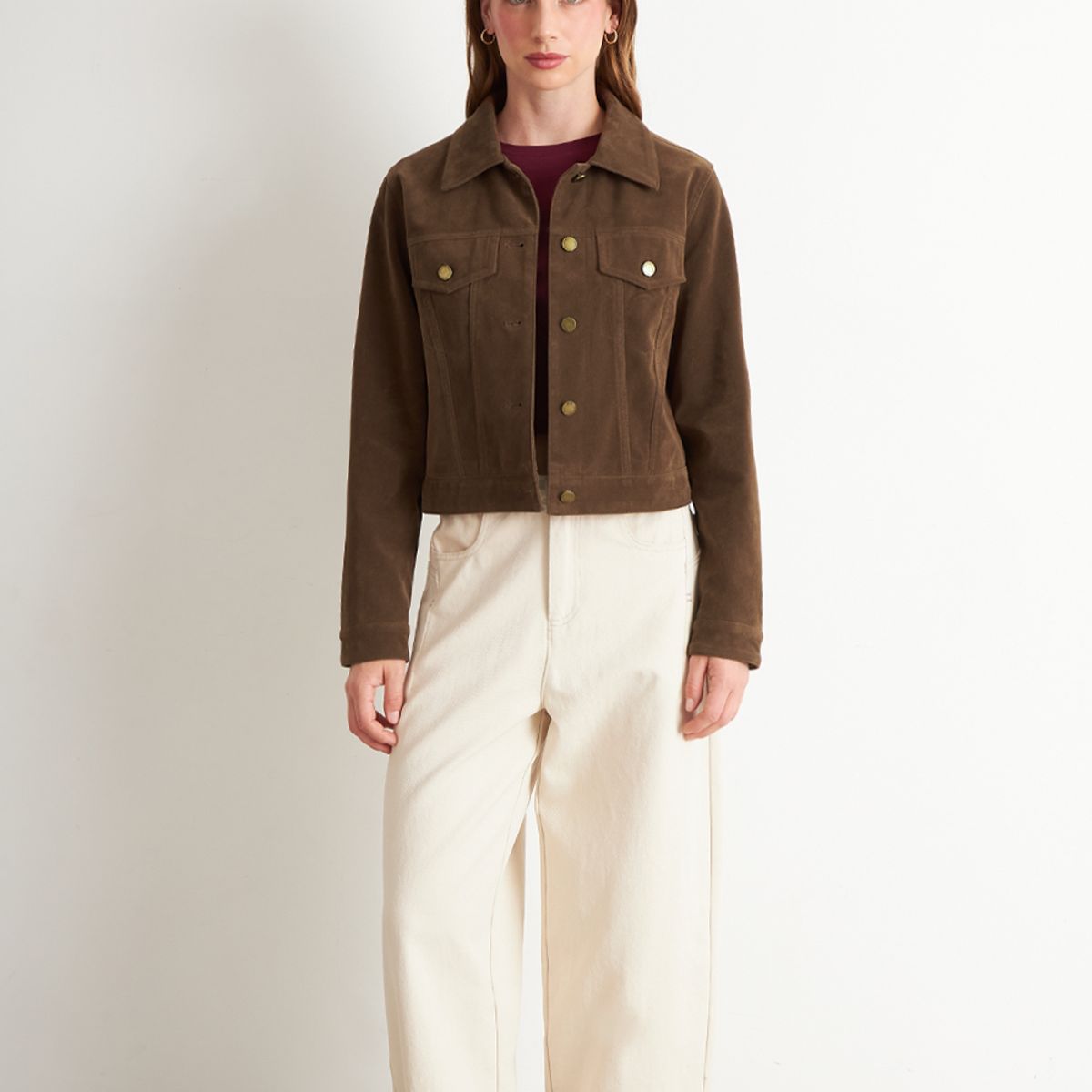NICOPOLY - Chaqueta Corta Tipo Gamuza Café Nicopoly