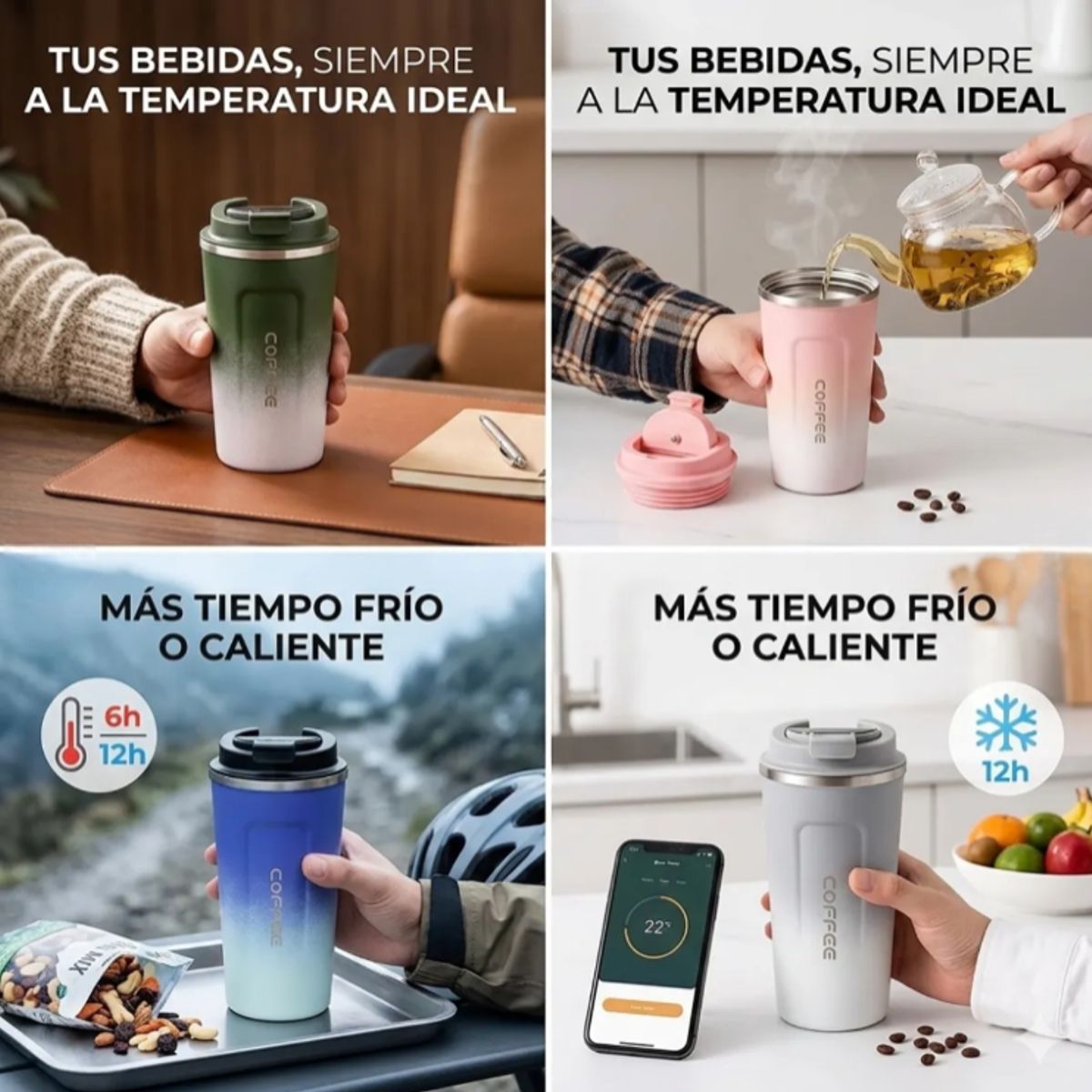 MOVI - Vaso Térmico Inteligente con Sensor de Temperatura LED - Acero Inoxidable - MUJER
