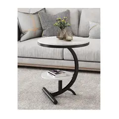 GENERICO - Mesa Lateral Circular de 2 Niveles Diseño Minimalista - Blanco/Negro