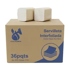 GENERICO - Servilletas Interfoliadas Doble Hoja 20x10cm 36 PQTE 200 Hojas C/U