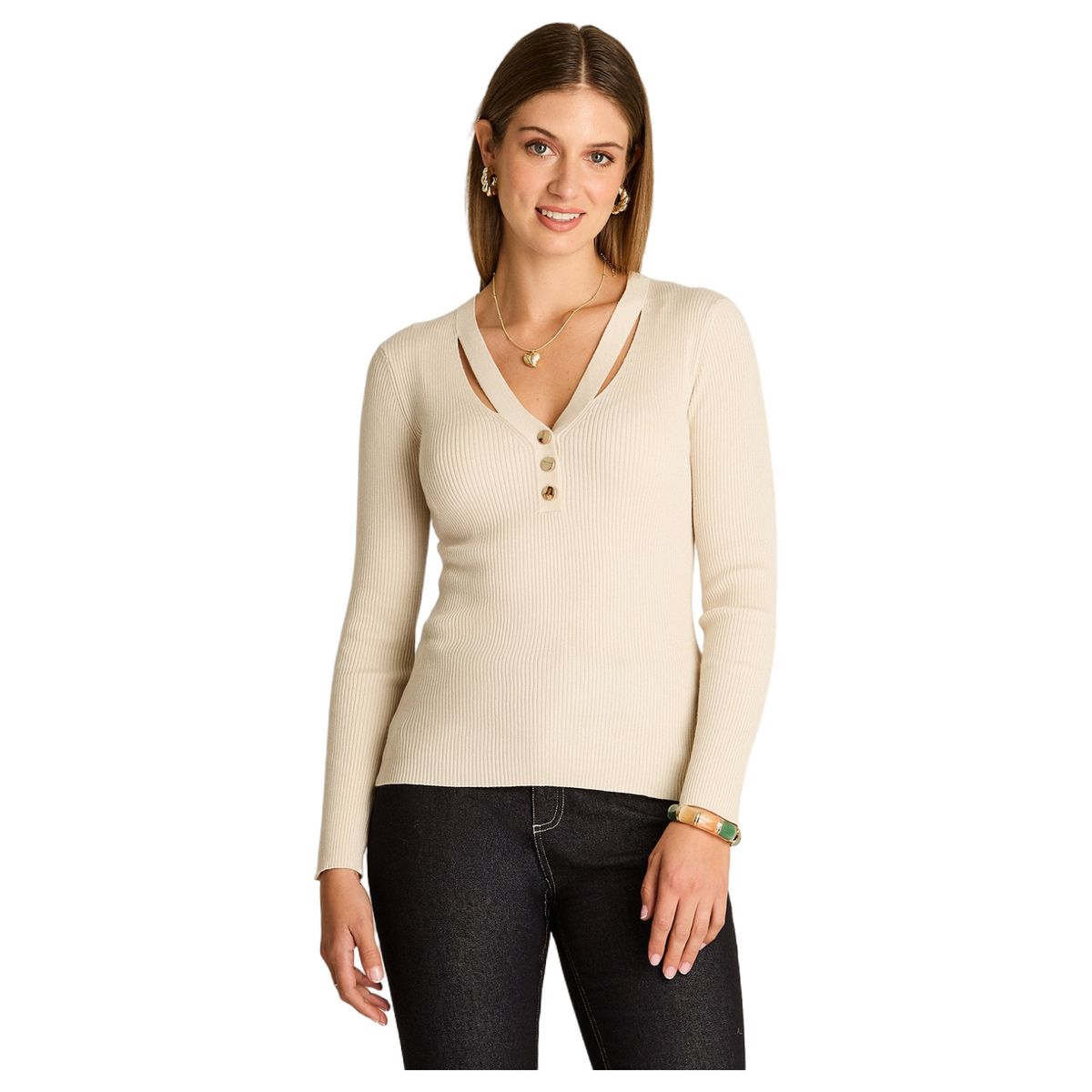 LORENZO DI PONTTI - Sweater Arena Escote V con Cut Out